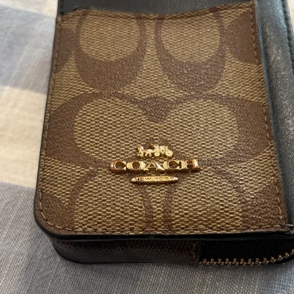 Coach Signature Brown and Black Card Holder with Gold Chain - Picture 2 of 7